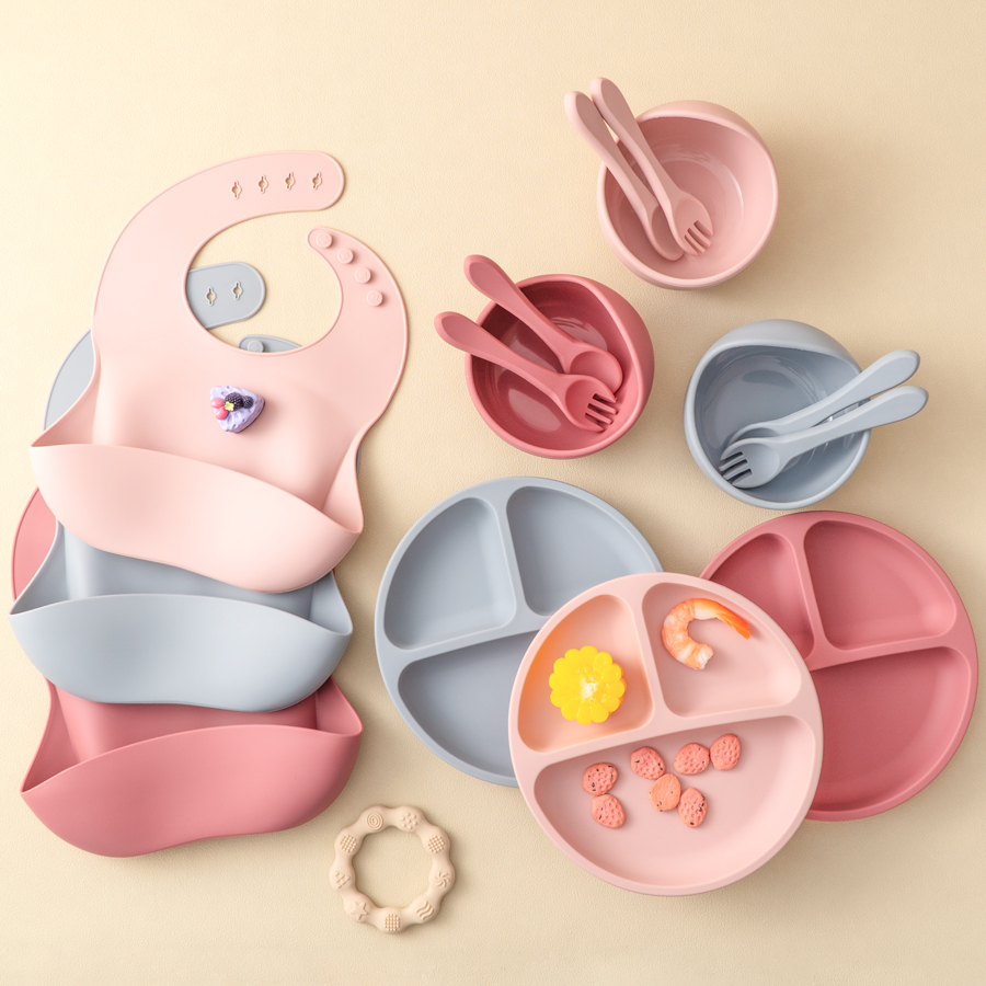 Silicone Suction Bowl - Ensemble d'alimentation en Silicone pour bébé,
