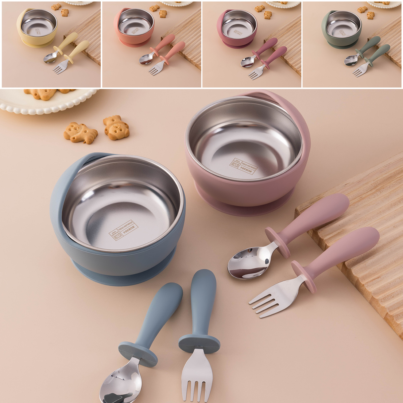 Silicone Suction Bowl - Ensemble d'alimentation en Silicone et acier
